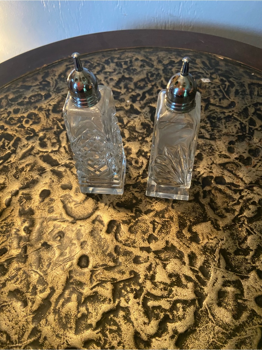 Clear Crystal-Style Salt and Pepper Shaker Set with Silver Tops